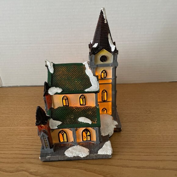 Vtg Holiday Time Christmas Village Church Lighted Window Scene Battery Opperated - Picture 2 of 12